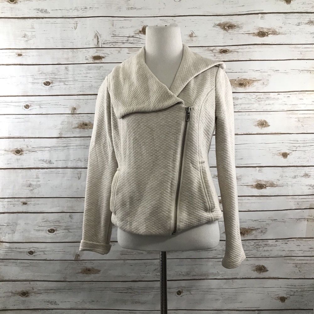 CAbi 913 Ryder Moto Jacket Diamond Quilted Zip Oatmeal Heather Women's Sz XS